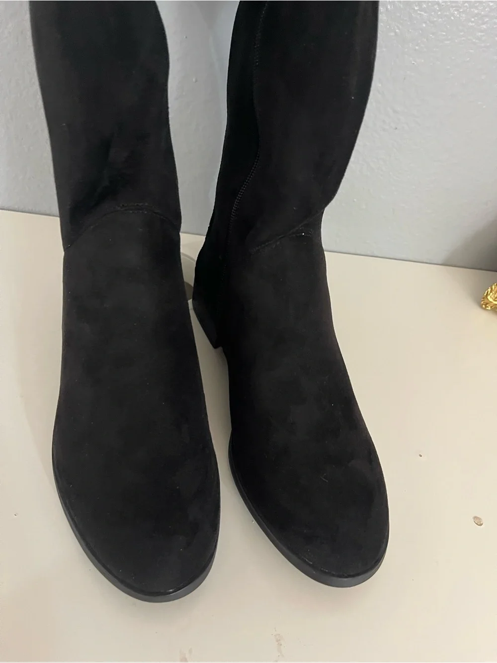XOXO Black Over-the-Knee Studded Suede-Look Boots